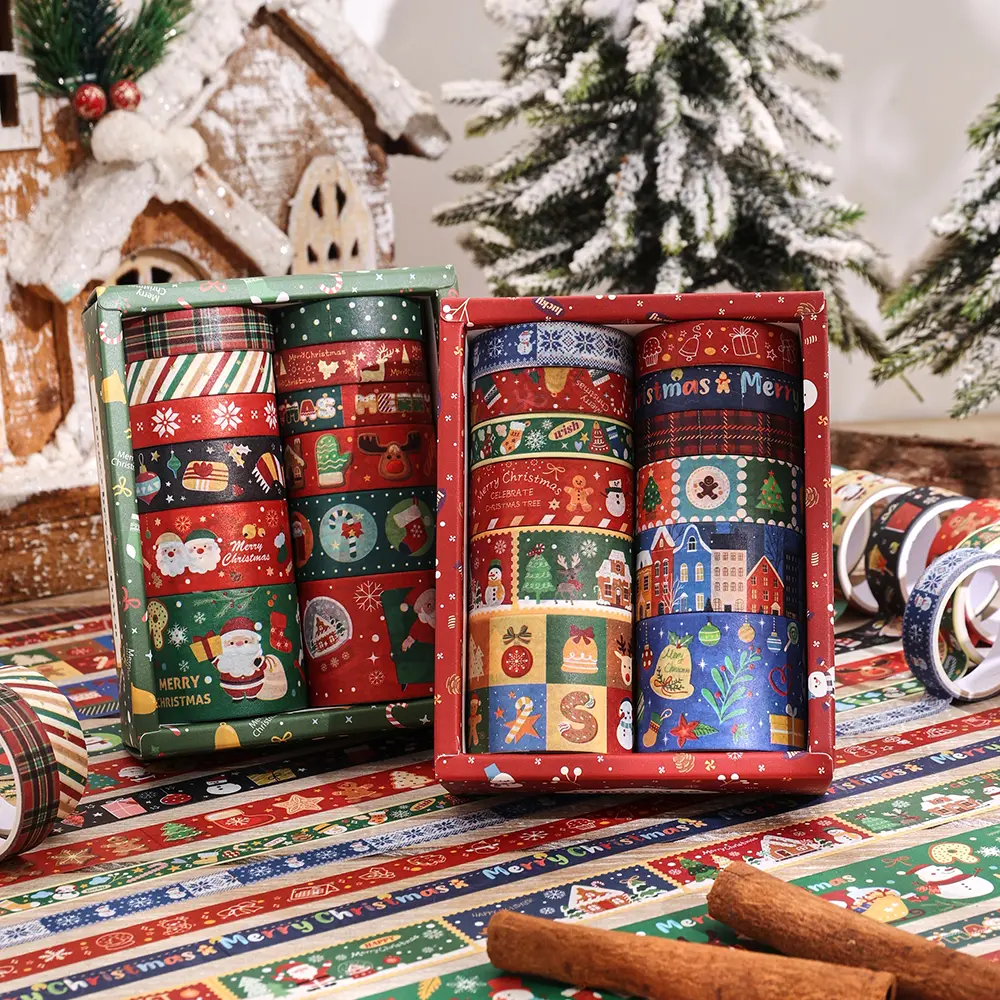 Christmas Washi Tape Rolls Pack - 24 Festive Design Rolls (Christmas Tree, Snowflake, Santa Claus) - Scrapbooking Masking Tape for Holiday Decor, Gift Decoration, Home DIY Art Crafts, Gift Packaging