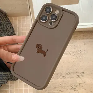 Brown Cute Dachshund TPU Case for iPhone 17 Pro Max 16 16e 15 14 Plus 13 12 Mini 11 Air X XS Straight Edge Drop-Resistant Rugged Durable Cover Shell Gift 2D printing