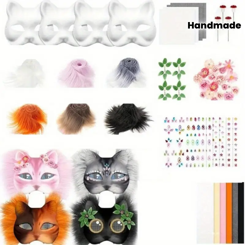 Fresh Forest Cat Mask with Decorative Flowers, Plants, and Mushrooms, DIY Eye Mesh Shiny Stickers, Party Costume Handmade, Bedroom Decoration, Satisfy Your DIY Fun, Party Event Props, Party Supplies, Party Accessory, Mask Design