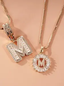 2-Piece Initial Pendant Necklace Set, 14k Adjustable Chain, 17-19 Inches, Fashionable Layering Jewelry for Women, Initial Necklaces, Letter Necklace, Personalized Pendants