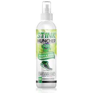 Stink Muncher Natural Enzyme Shoe Deodorizer Spray 4oz Foot Odor Eliminator Fresh Mint Extract Made in USA Safe Non-Toxic