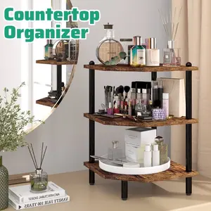 Desktop Corner Stand Shelf for Storage,3 Tier Corner Shelf Organizer,Rustic Brown Rack for Small Spaces,Home Office,Kitchen,Bathroom