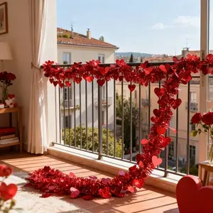6-Meter Artificial Valentine's Day Heart-Shaped Vine - Holiday Decoration Faux Flower - Red Heart Hanging Ribbon Garland Ornament, Suitable for Weddings, Party Decor, Valentine's Day, DIY Decor, Engagement, Anniversary, Hanging Decor, Event