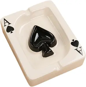 Creative Poker Ceramic Cigarette Ashtray Tabletop Portable Modern Ashtrays Cigar Ashtray for Outdoor Indoor Desktop Smoking AshTray for Home office Fashion Decoration Handmade Gift for Men Women-Black#SummerVibes