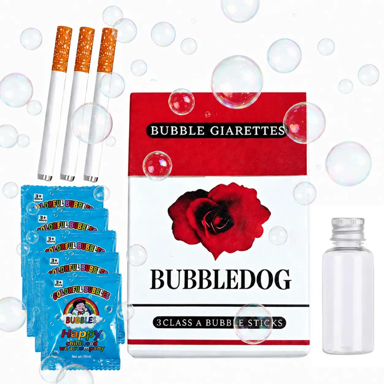 Jovian New Upgraded Bubble Blower Stress Relief Set - 3 Blowing Sticks, Refillable Bubble Solution Bottle, 5 Refill Sachets - Instant Attention Magnet for 3+Years Olds, Birthday Party Gift, Birthdays