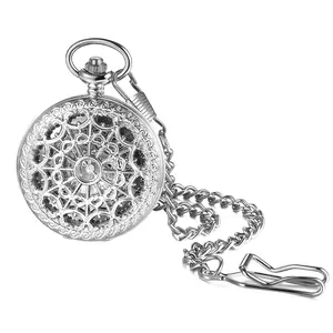 Automatic Mechanical Pocket Watch: Elegant Skeleton Spider Web Design Case with Roman Numerals Dial Self-Winding Analog Fob Watches with 14.96 Inch Waist Chain for Men