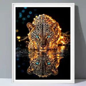 Leopard Pattern DIY Diamond Arts Colorful Painting Kit without Frame, 5D Diamond Arts Colorful Painting, DIY Wall Art Decor for Home Living Room Bedroom