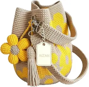 Women's Crocheted Bags | Crocheted Coin Purses | Handmade Crocheted Floral Totes — Hand-Woven Bohemian-Style Floral & Tasseled Beach Bags, Perfect for Summer Vacations