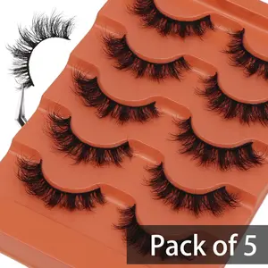 3D Natural Look False Eyelashes, 5 Pairs/tray Wispy Cat Eye Faux Strip Lashes, Self Grafting Curl Eyelash, Volumized False Eyelashes for Women & Girls, High Quality Eyelashes, Cosmetic False Lashes