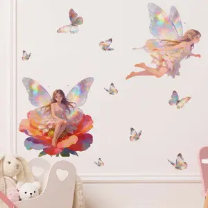 A (30*60cm) 2D frosted Decorative Wall sticker of a butterfly fairy for home decoration, self-adhesive, M21442-NC