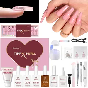 [Exclusive to TTS] Beetles Tipex Press On Nail Kit 160PCS 16 Sizes All-in-One Nailed It Kit with UV Lamp, Glue Gel & Tools Thick Strong Press On Nails with Built-In Apex for DIY Extensions Gift for Her summervibes