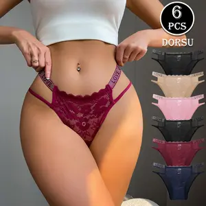 DORSU 6 PCS Women's Mid-Waist Lace Underwear Sexy Hollow-Out Elastic Panties Assorted Colors  CQGX2Z