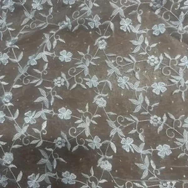 Sheer Organza Fabric with 3D Flower Motif Embroidery - Lightweight Spandex-Blend, 52/54 in Durable Textile, Lightweight Weave, Easy Draping and Sewing for Weddings, Formal Wear, Romantic Look