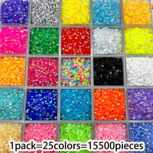 Sparkly Resin Flat-Back Rhinestones Glam Pack Glitter - 3mm AB Color Jelly Rhinestones, 15500 Pieces with Bright Shine, Ideal for DIY Crafts, Glitter Decorative Nails, Mug Decor, Sparkly Rhinestone