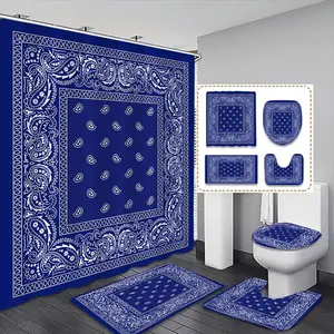 Boho Style Bathroom Accessories, 1 Set Including Shower Curtain & Toilet Lid Cover & Mat & Toilet Lid Cover, Bathroom Decor Supplies, Shower Curtain Sets