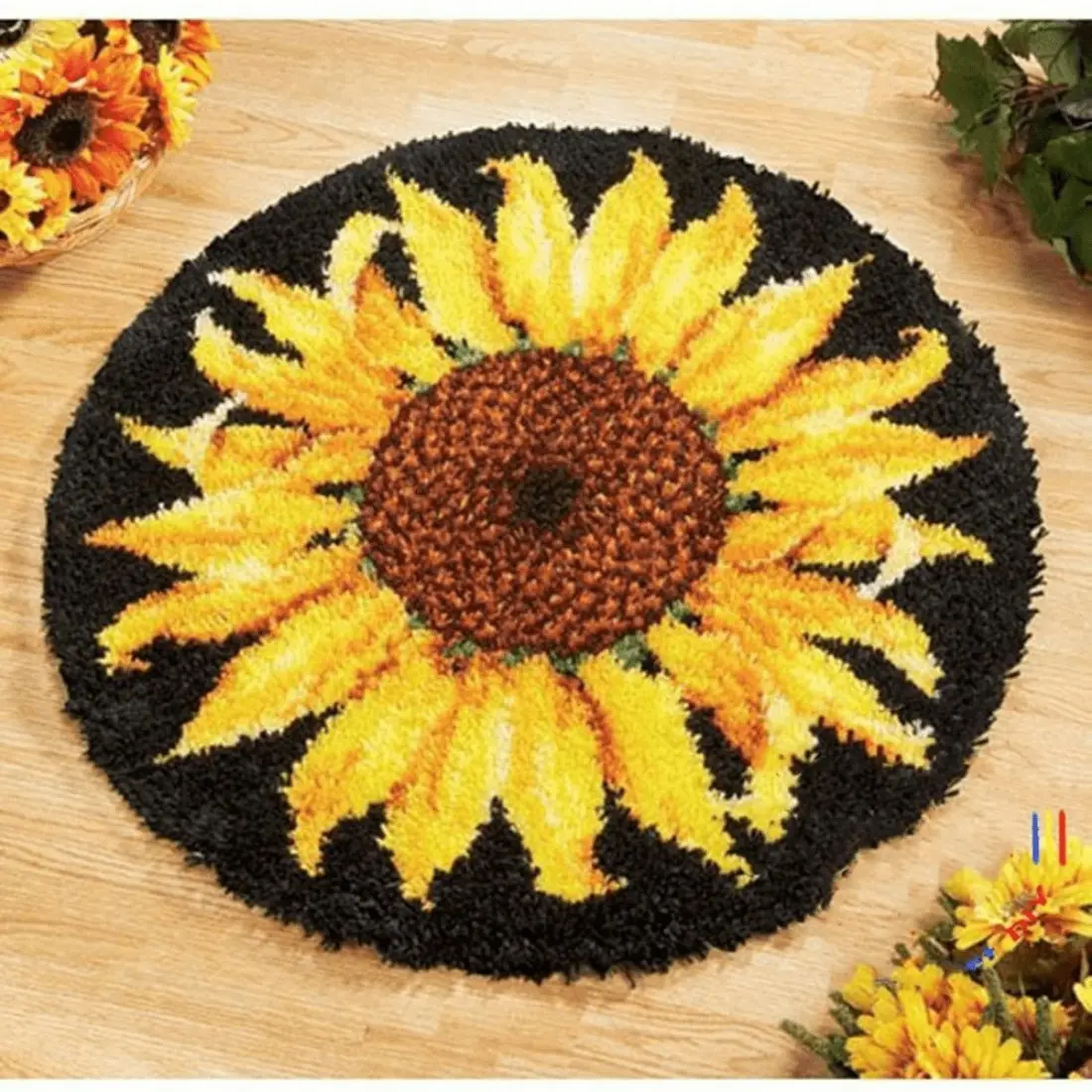 latch hook kits for adults Sunflower Pattern Printed Canvas DIY Rug Crochet Yarn Kits, Embroidery Decoration 20.4" X 20.4in (52 * 52cm)