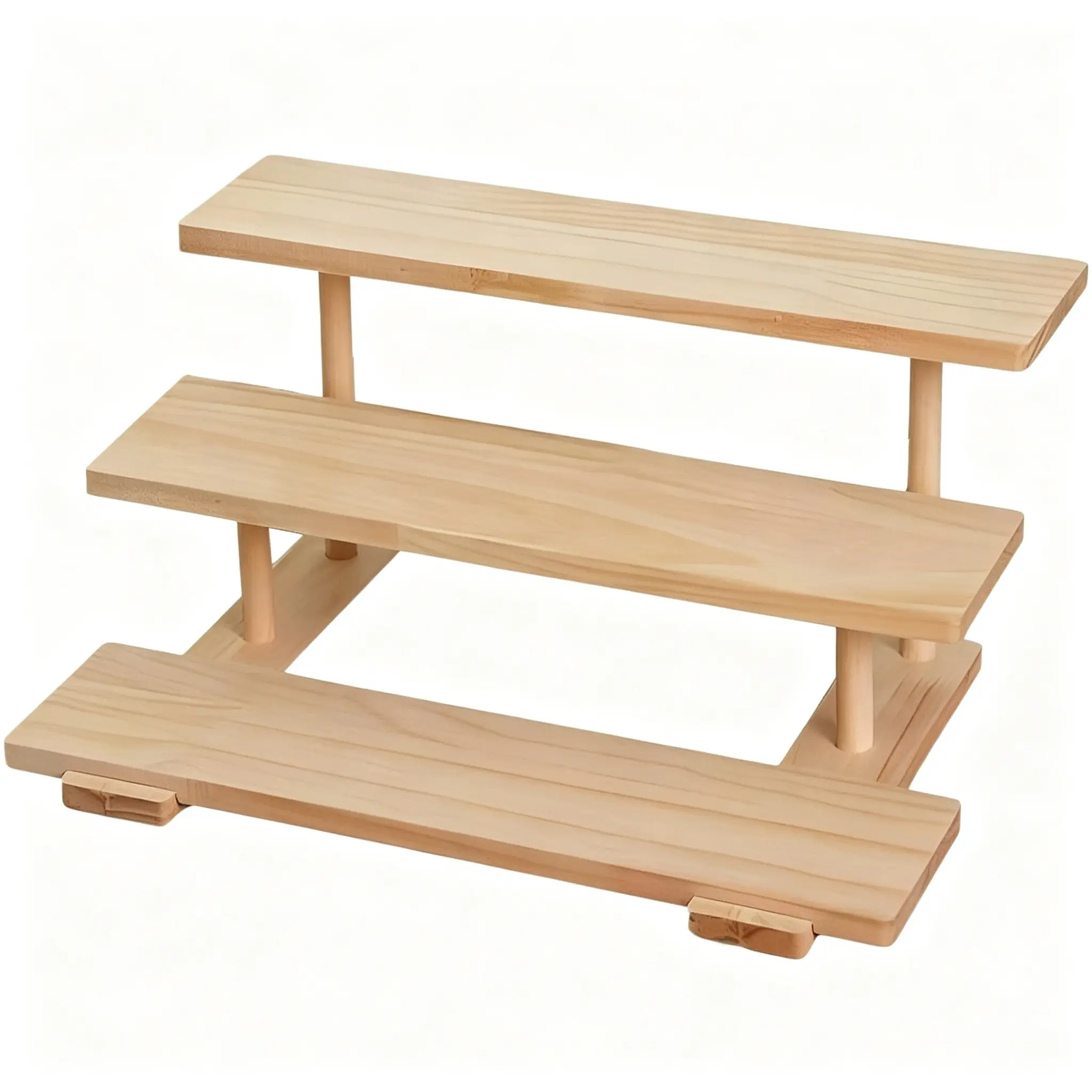 3-Tier 3-Ply Natural Wood Finish Display Stand Riser - Home Organizer Storage Shelf for Perfume, Cosmetics, Desk Dresser Countertop, Kitchen, Garage, with Decor & Room Decor Functionality