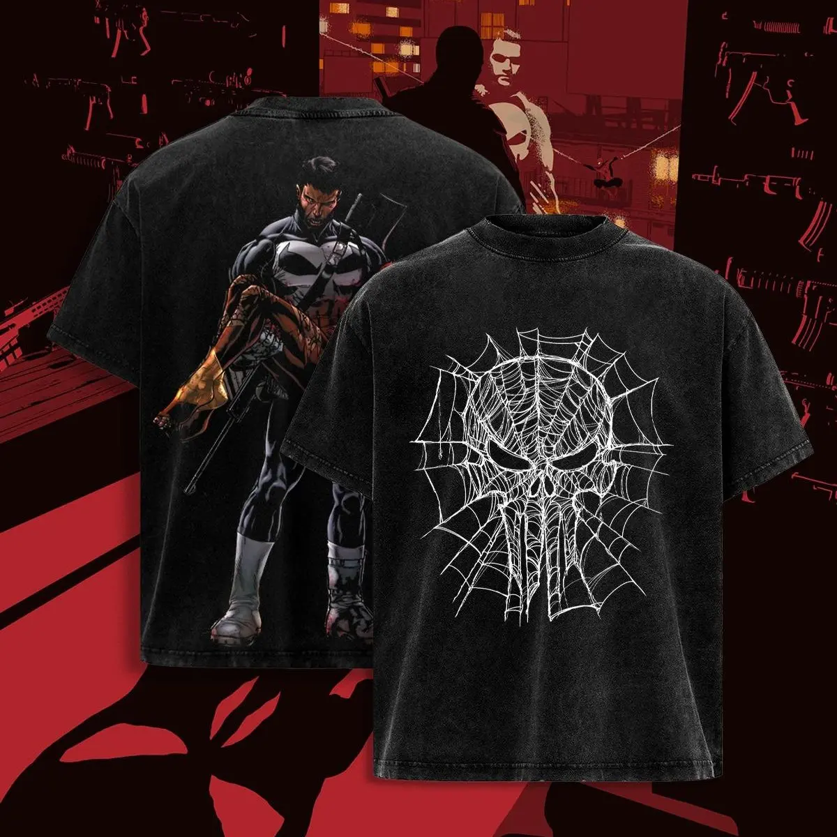 The Punisher Frank Castle Shirt Vigilante Skull Graphic Tee, Made in USA, 100% Cotton, Comic Villain Inspired T-Shirt,  Faded Black Grunge Tactical Tee Gift For Men