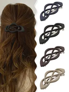 4-Piece Set Matte Pure Color Semi-Up Low Ponytail Claw Clips, Super Cute Clips, Elegant Hollow-Out Vintage Hair Accessories, Spring Clothing Matching