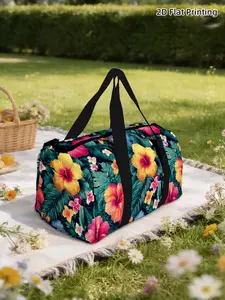 （2D Flat Printing）1pc Tropical Hibiscus Blossoms Travel bag Outdoor Luggage Storage Bag, Top Handle, Machine Washable Luggage Organizer, Durable Travel Gear, Suitable for Business Trips, Large Capacity