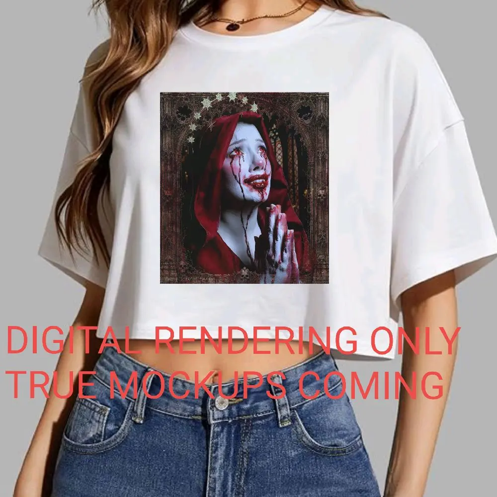 Bleeding Mary Prayer horror art | SFX Makeup Art Loose-Fit Crop Top, Women's Rae's Version