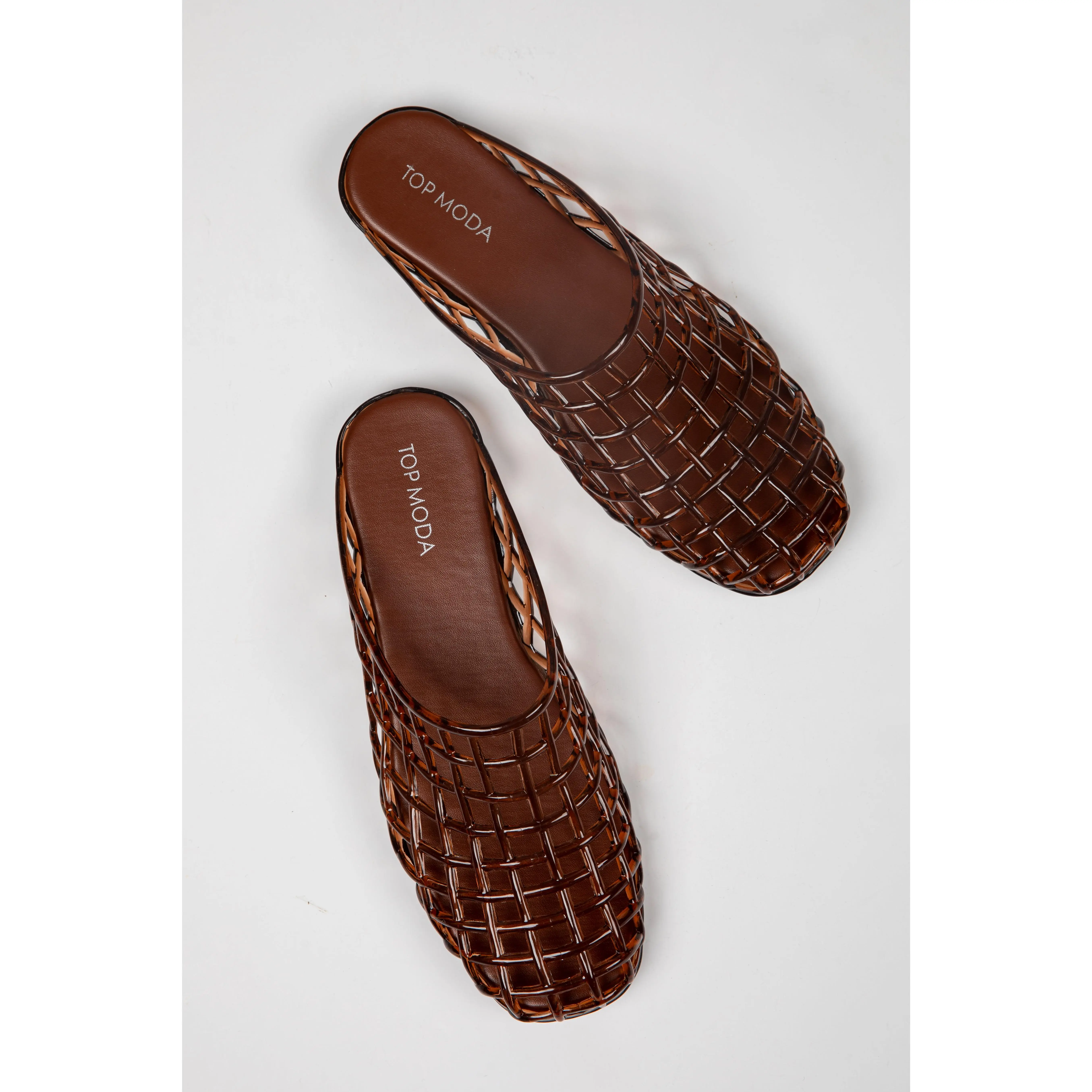 Harvest Market Brown Jelly Cage Mule Flats