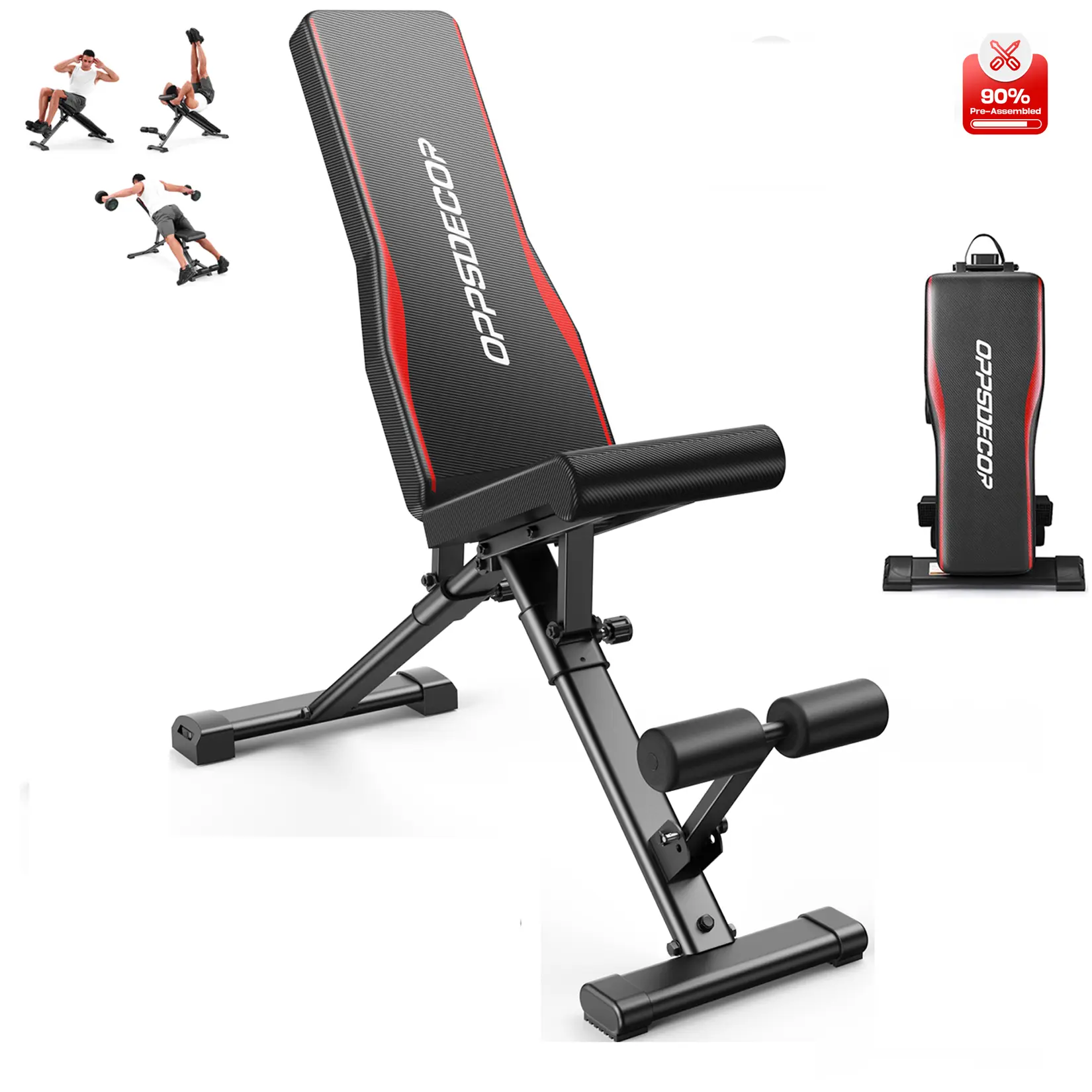 OPPSDECOR Adjustable Weight Bench, Heavy-Duty 900 lbs Capacity Foldable Utility Bench for Home Gym, Incline Decline Flat for Full Body Workout, Arm Exercise Equipment