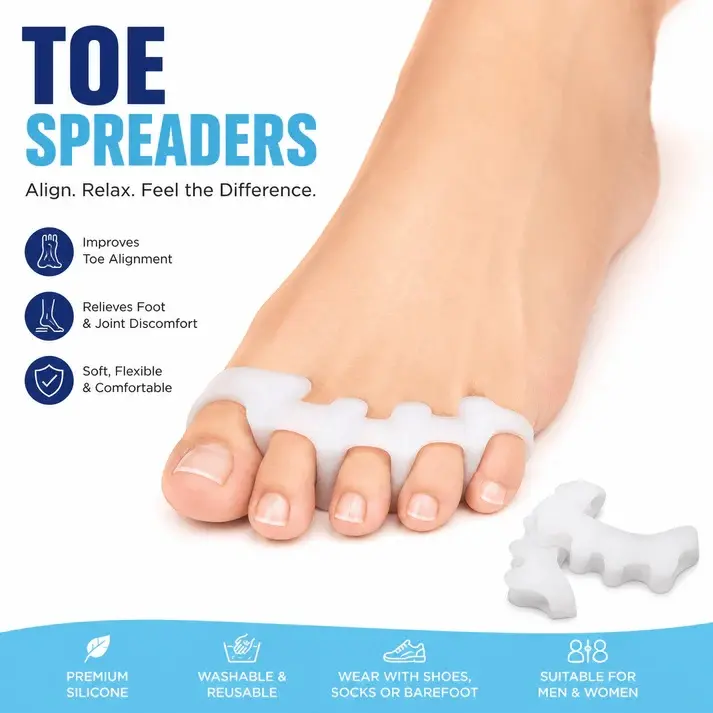 Silicone Toe Spreaders & Separators for Men & Women, Soft Gel Toe Straighteners for Bunion Relief, Hammer Toe Corrector, Foot Alignment Spacers for Pain Relief, Wearable with Shoes or Socks,camping essentials