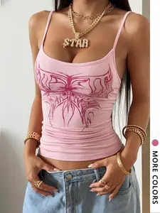 Women's Light Silk Fabric Comfortable Halter Top Sleeveless, Fitted Vintage Wing Pattern, Jersey Thin Straps, Sexy Youth Fashion, Casual Summer Beach Wear