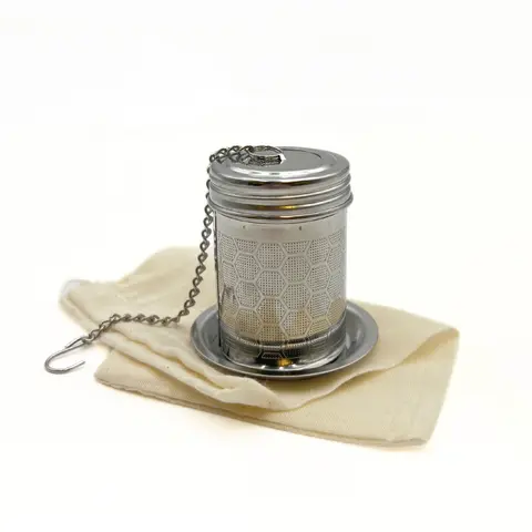 Honeycomb Design Mesh Loose Leaf Tea Strainer with Extended Chain & Saucer