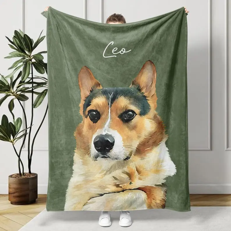 Personalized Pet Portrait Blanket, Custom Dog or Cat Photo Throw, Cozy Fleece Pet Keepsake, Memorial Gift for Pet Lovers