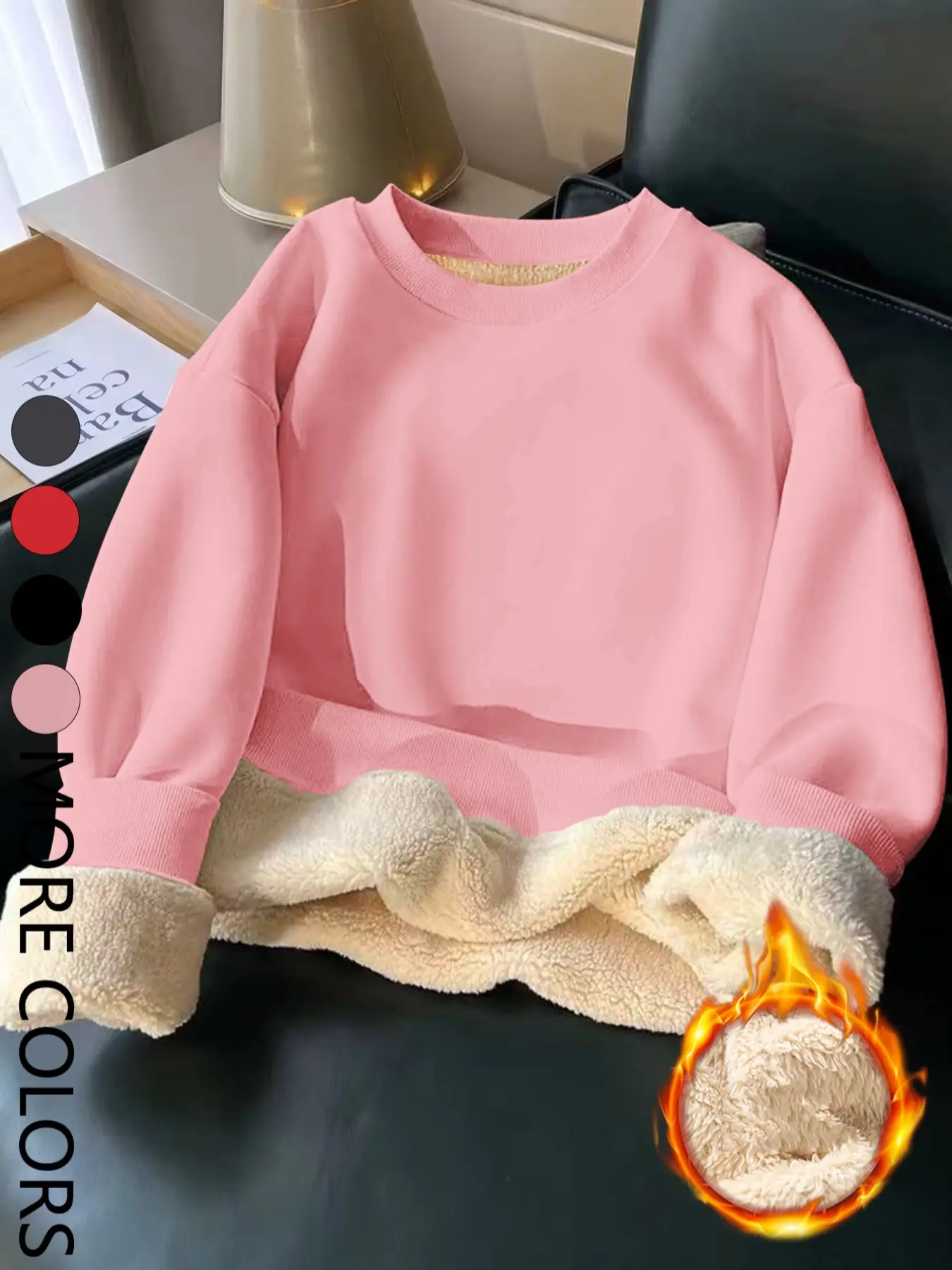 Women's Thermal Fleece Lined Athletic Sporty Fitted Sweatshirt, Basic Long Sleeve Warm Casual Top, Plain Color Outerwear, Ideal for Everyday Outdoor Sports and Daily Wear, Casual Fashion Sweatshirt