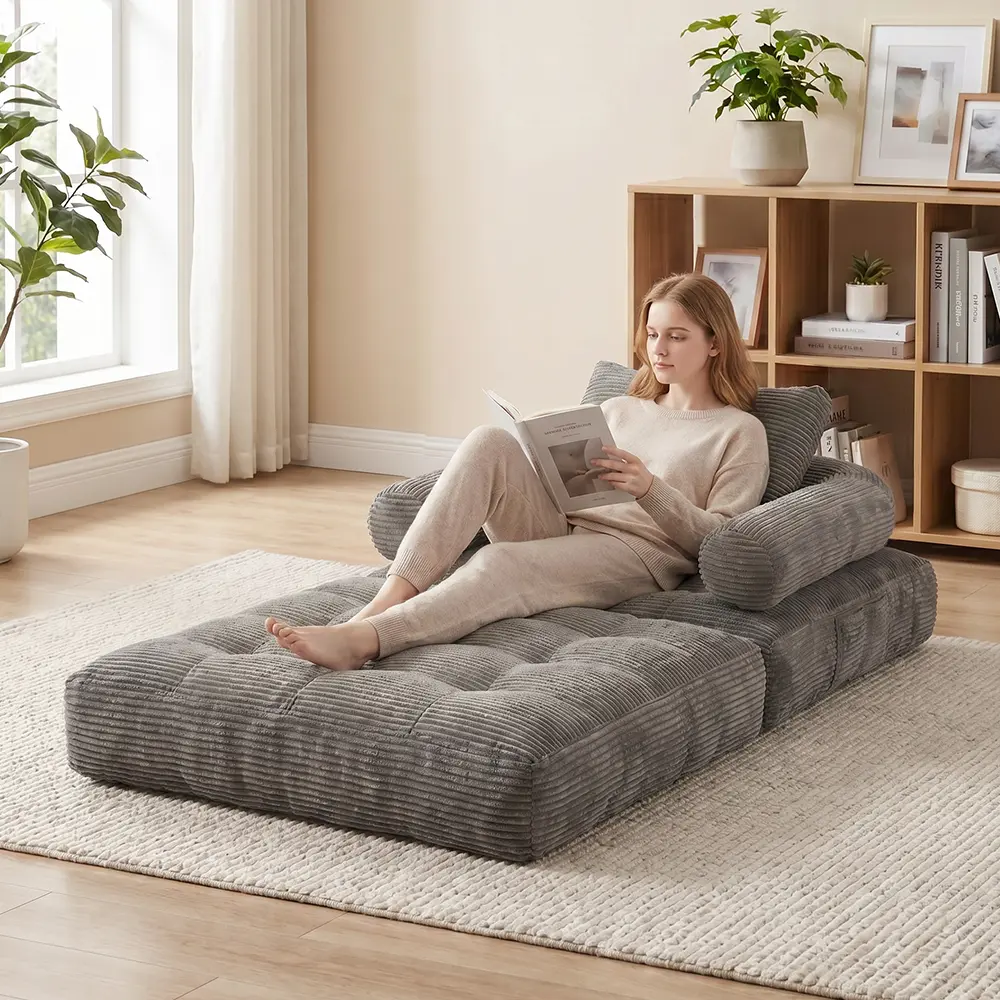 Foldable Corduroy Sofa Bed Chair, No Assembly Modern Adjustable Sleeper Futon with Adjustable Baccouch for living room，krest, Mini Couch Bedroom, Floor Seats, Chaise Lounge, Seat Sleeper for Living Room Furniture and Apartment