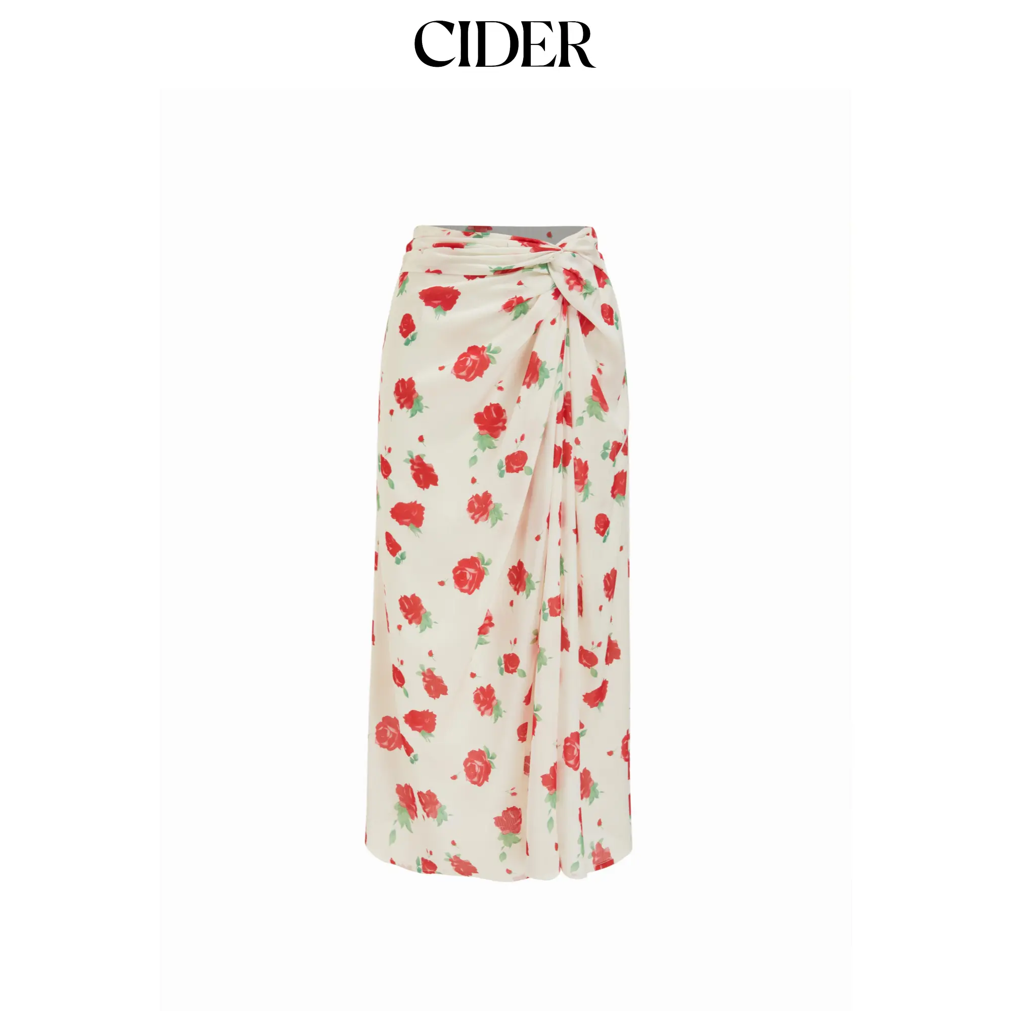 Cider Women's Satin Mid-Rise Woven Floral Wrap Fitted Bodycon Maxi Skirt - Stain-Resistant, Split Hem for Holiday, Party Occasions, Bodycon Fit