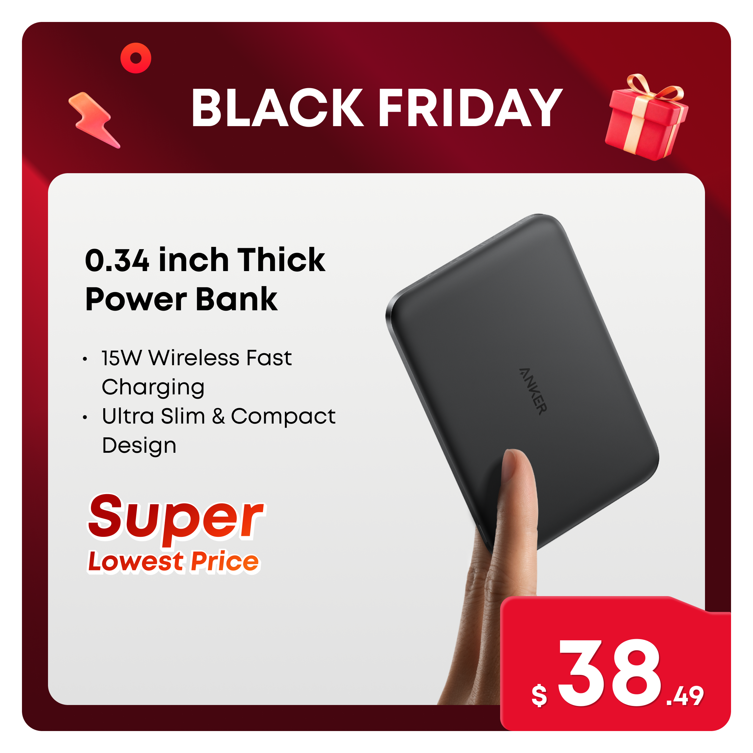 Anker Nano 5,000mAh Magnetic Power Bank, Qi2 15W Max Wireless Charging, Ultra-Slim Portable Charger, for iPhone 17/16/15/14/13/12 Series Only (MagSafe