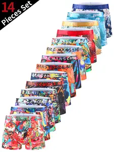Best Seller! 14-Pack Men's Breathable Fitted Boxer Briefs for All-Day Comfort - Softest Feel with Cool Prints Street Style Underwear