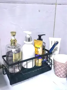 Sink Caddy with Drain Tray, Rustproof Kitchen Sink Organizer, Sponge Holder Soap Dispenser Caddy for Kitchen Bathroom Countertop rack gadget refrigerator shelf