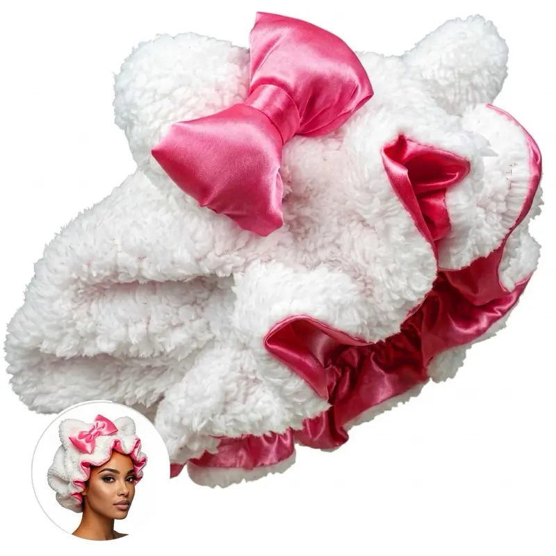 DreamYou Luxury White Teddy Satin-Lined Bonnet - No Frizz All Comfort Stylish Curl Protection for Daily Hair Care Durable & Adjustable Fit Lightweight Haircare