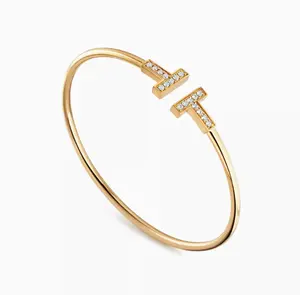 Pre-owned Tiffany T Paved Wire Bracelet in Yellow Gold