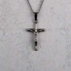 Silver Crucifix Cross Pendant Chain Necklace