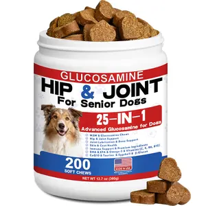Glucosamine Hip & Joint Supplement for Dogs — 25-in-1 Hip and Joint Chews for Dog with MSM, Green Lipped, Turmeric, Yeast, Omegas, Vitamins — Mobility Support for All Ages & Sizes Dogs, 200 ct