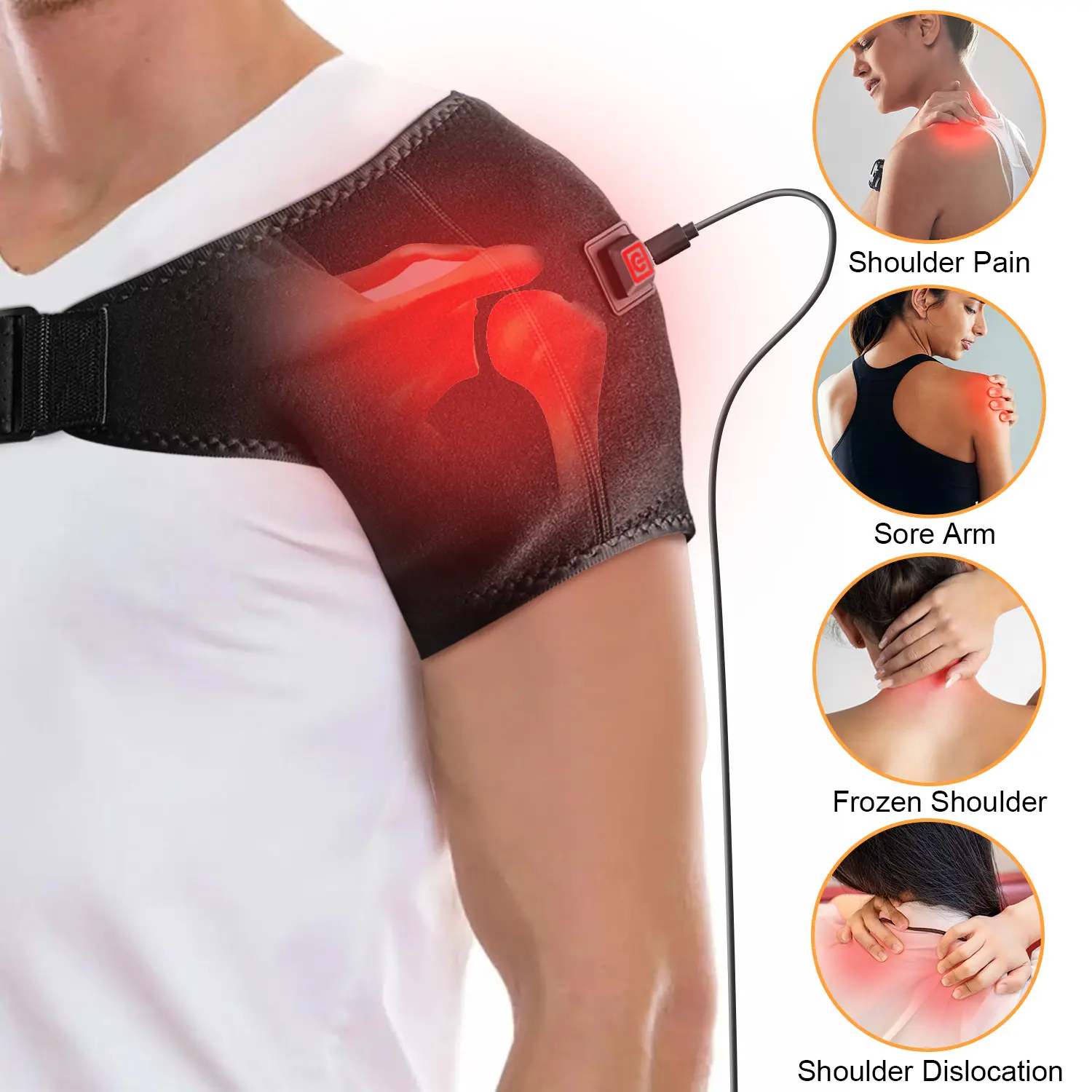 Heated Shoulder Brace– Adjustable Shoulder Pad, Breathable Neoprene, 3-Temperature USB Heating, Relieves Shoulder Pain, Frozen Shoulder, Arthritis, Dislocation – One Size Fits Most, Ideal for Men & Women