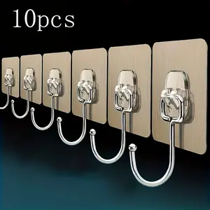 10 strong wall hooks, reusable, no need for punching - waterproof and oil resistant, suitable for bathrooms and kitchens - perfect for hanging towels, cups, shovels, can openers, and scissors