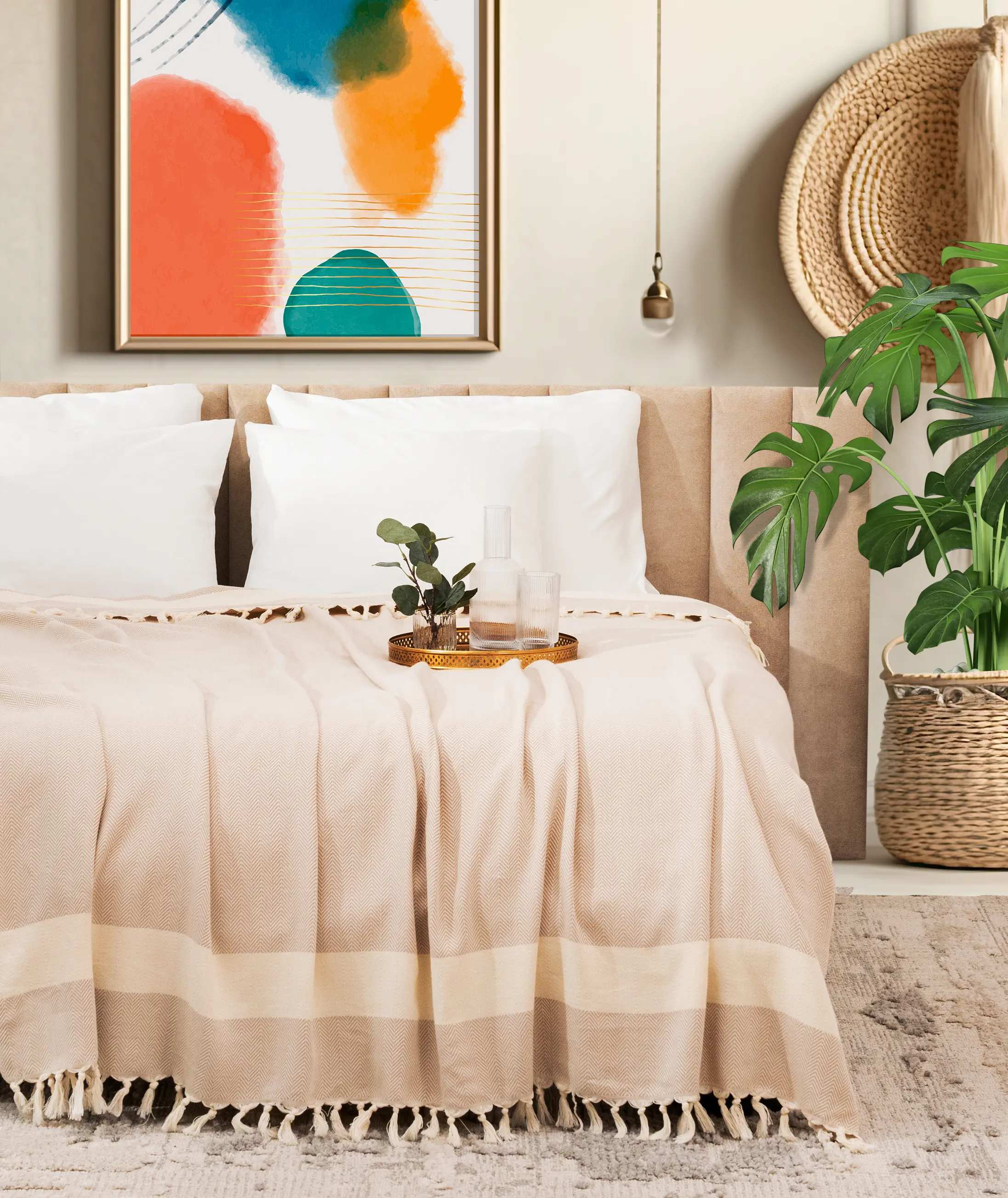 BELLE TERRE Luxurious Turkish Cotton Blanket - Soft, Large, Lightweight, and Breathable
