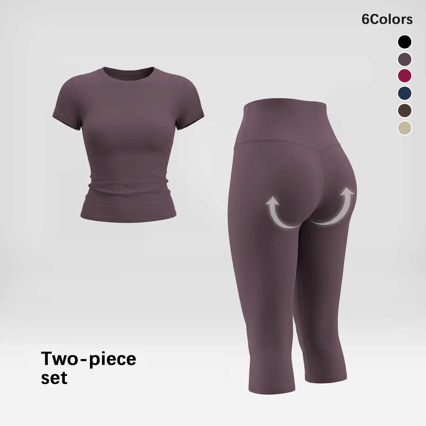 Women's 2 Piece Capri Set, Slim Fit Short Sleeve T-Shirt and High Waist Leggings, Tummy Control Butt Lifting Polyester Activewear for Gym Yoga, Two Piece Set, Women's Clothes, Outfits