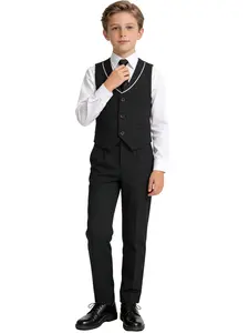 3-piece formal vest set for boys, Solid color suit, outfit including vest, pants, and bow tie (shirt not included), gift for weddings, graduation ceremonies, suitable for young children and teenagers with a height of 100-150 cm - 24102