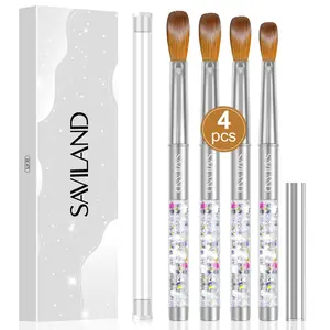 Saviland Acrylic Nail Brush Set: 4PC Size 6/10/12/14 Professional Brushes for Acrylic Application Extensions 3D Nail Carving Perfect for Nail Art
