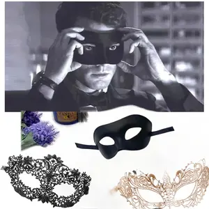 3 Pcs Masquerade Couple Masks, Sexy Lace Stylized Masks, Black Plastic Masks, Halloween Christmas Mardi Gras Party Supplies Kit Pack