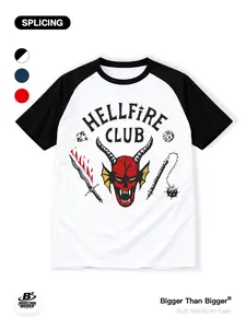 Stranger Things Hellfire Club Graphic Patchwork Short Sleeve, Casual Breathable Unisex Top, Trendy Streetwear for Men and Women