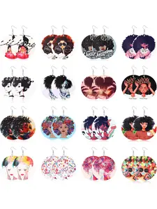 Diverse 16 Pairs African Wood Earrings Stainless Steel Earrings Set for Women Men Trendy Jewellery Accessories Ethnic Style Dorp Dangle Earring Round Natural Wooden Painted Jewelry